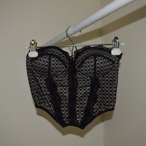 Vintage Black Lace Nude Corset - Size Small